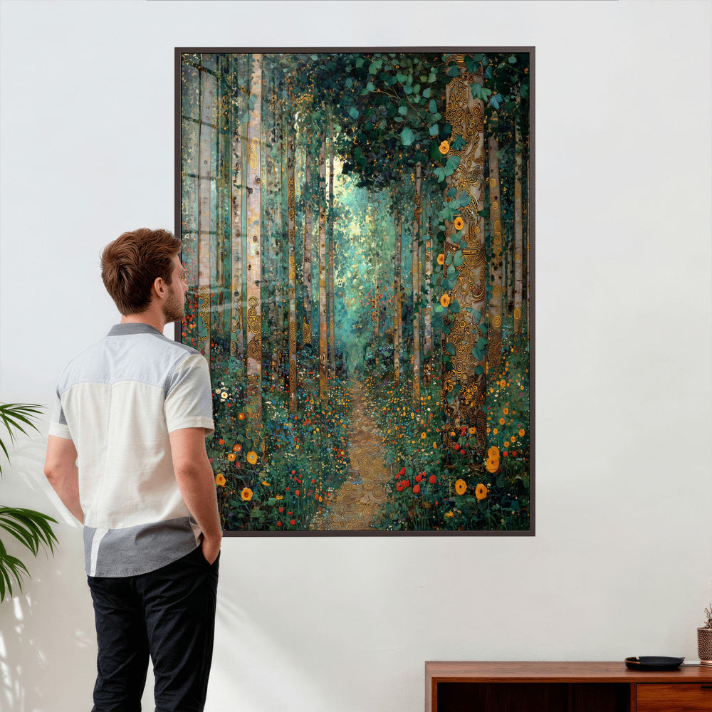 Gustav Klimt Style Forest Canvas Wall Art, Golden Forest