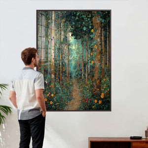 Gustav Klimt Style Forest Canvas Wall Art, Golden Forest