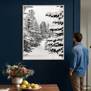 Winter Pine Forest Wall Art Canvas Print, Minimal Winter