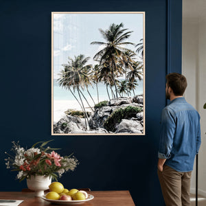 Tropical Trees Beach Wall Art Canvas Print, Coastal Ocean