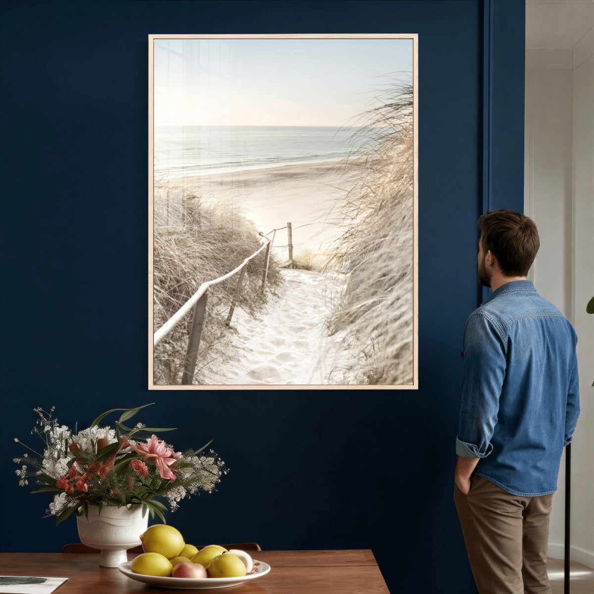 Coastal Beach Path Wall Art Canvas Print – Neutral Ocean