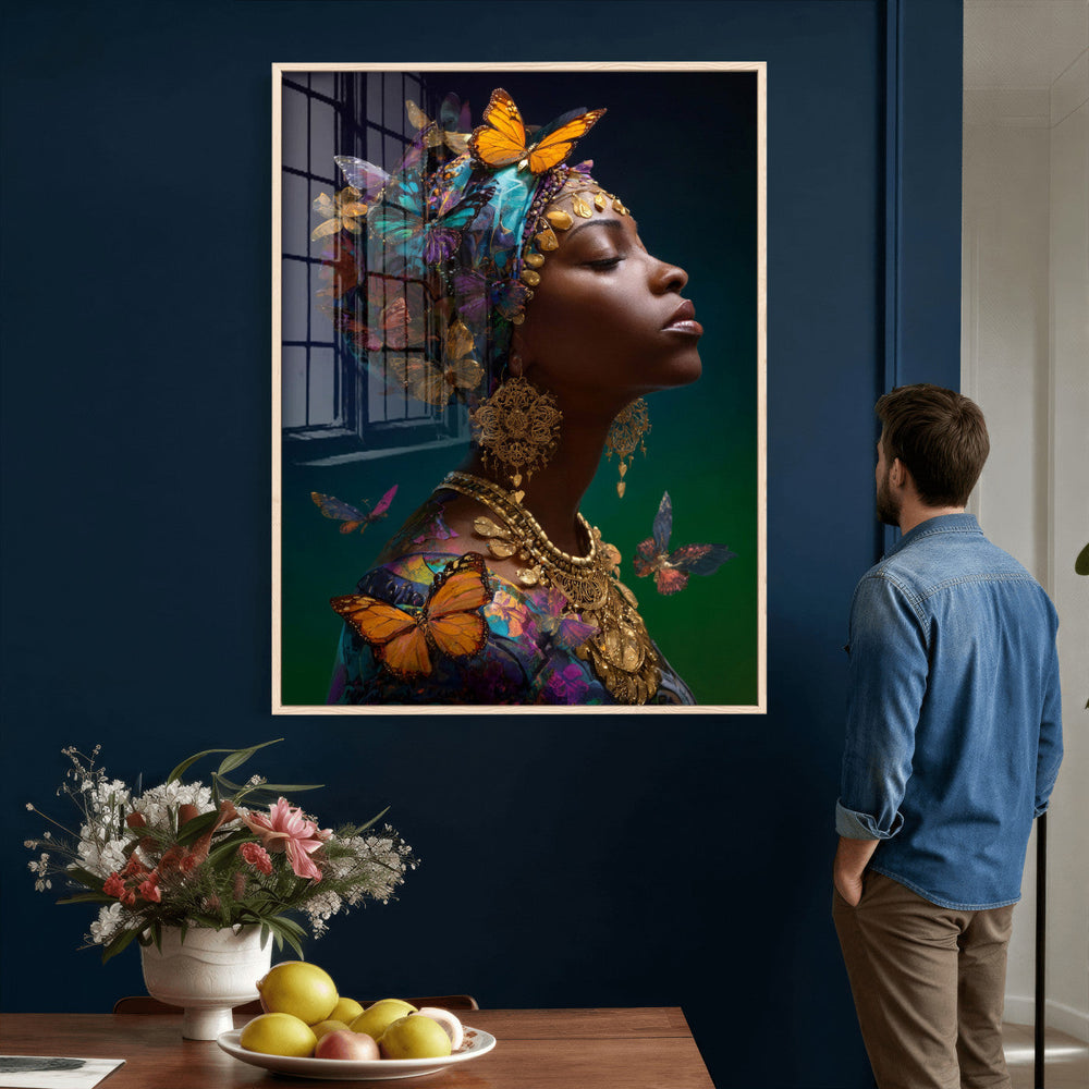 Butterfly Crown Gold Woman Portrait — Monarch Queen Canvas
