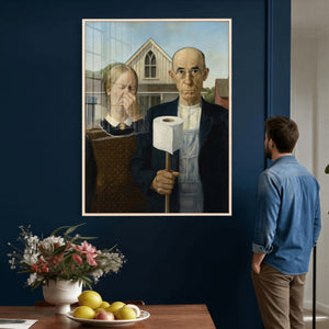 Funny Bathroom Canvas Wall Art, Grant Wood American Gothic