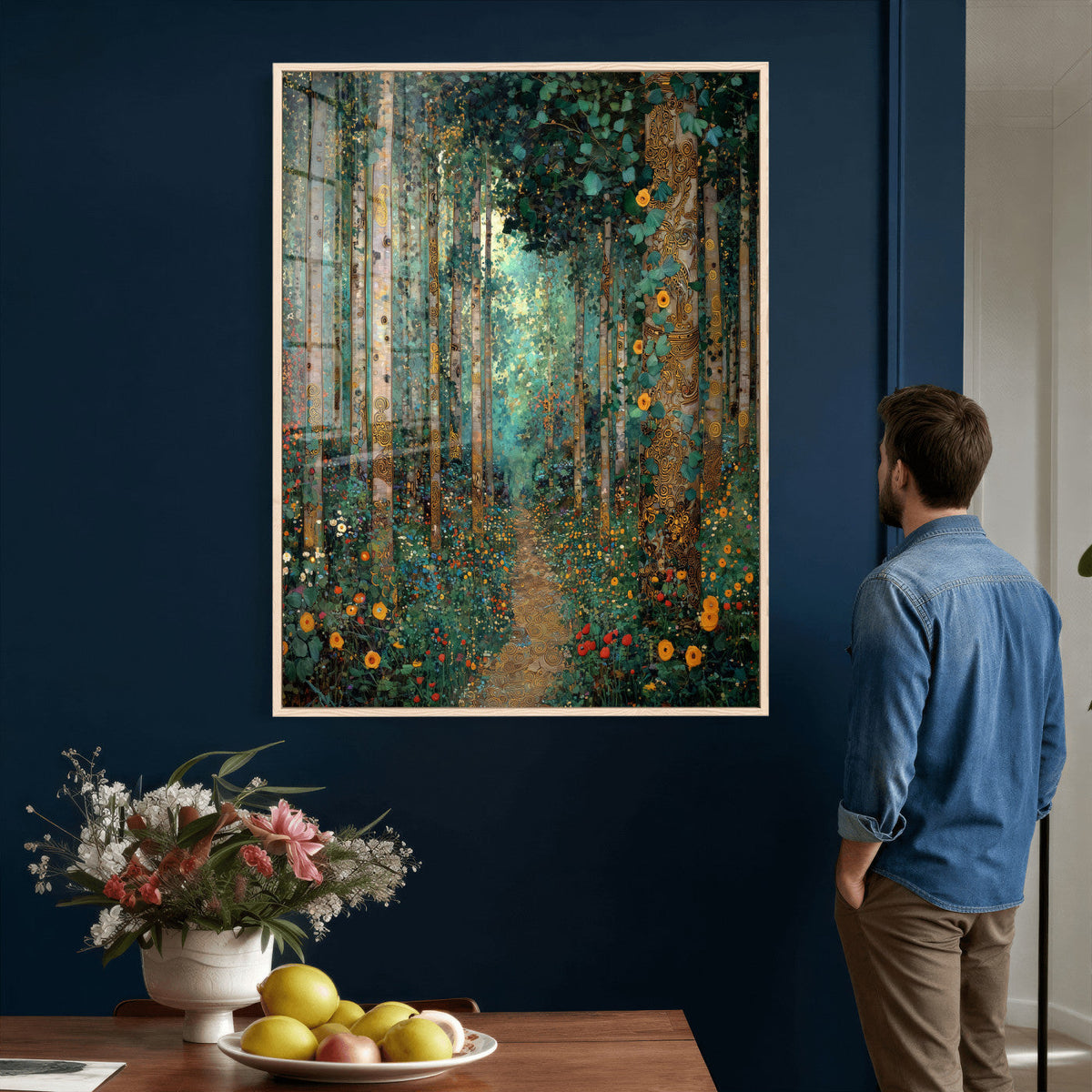 Gustav Klimt Style Forest Canvas Wall Art, Golden Forest