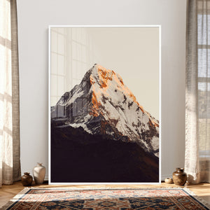 Golden Peak Mountain Wall Art Canvas Print, Minimal Alpine