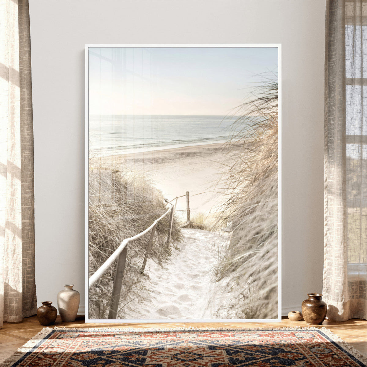 Coastal Beach Path Wall Art Canvas Print – Neutral Ocean