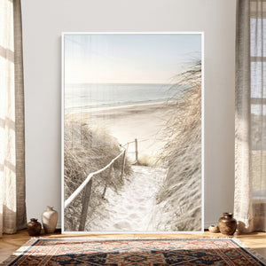 Coastal Beach Path Wall Art Canvas Print – Neutral Ocean