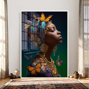 Butterfly Crown Gold Woman Portrait — Monarch Queen Canvas