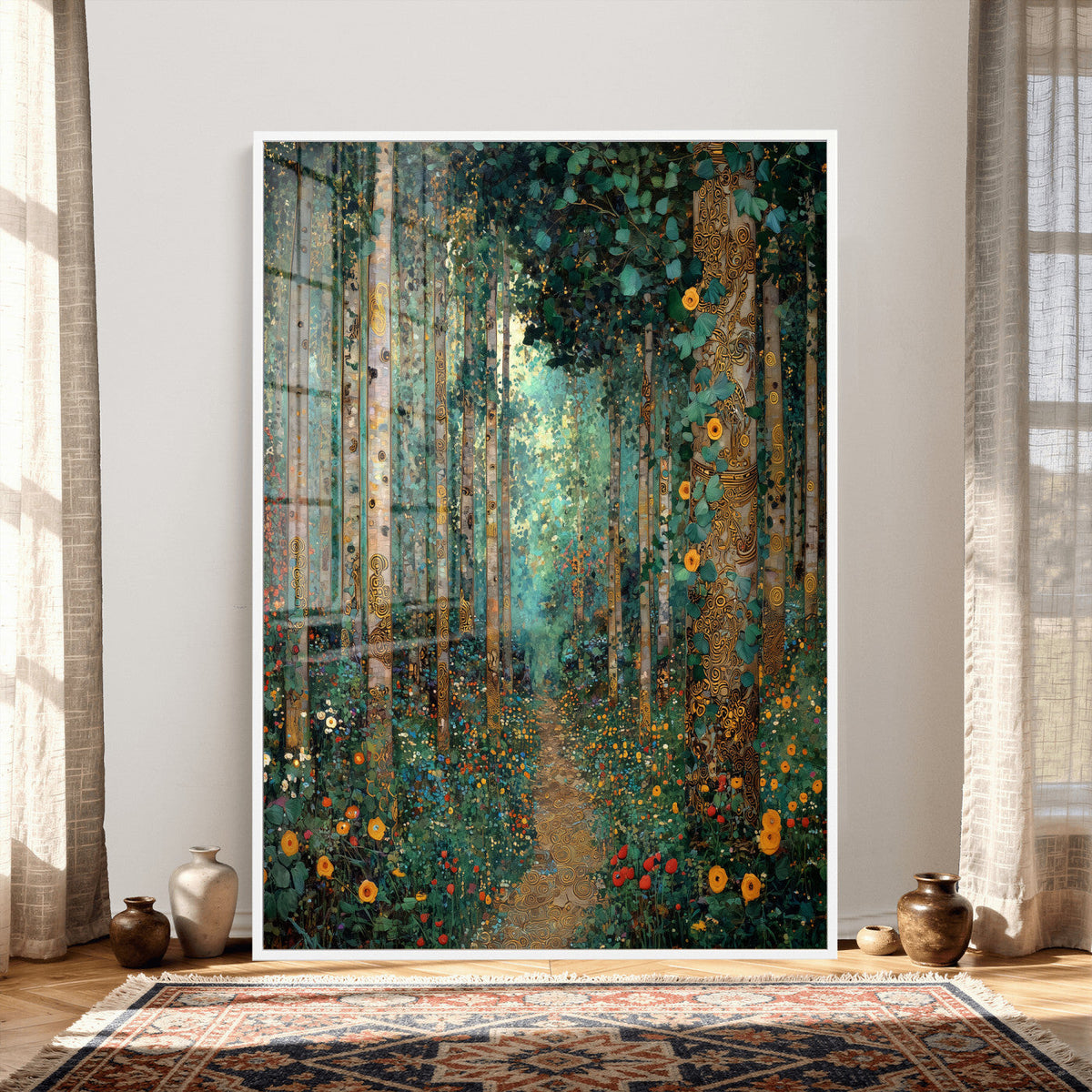 Gustav Klimt Style Forest Canvas Wall Art, Golden Forest