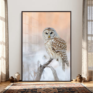 Barred Owl Wall Art Canvas Print – Soft Neutral Wildlife