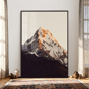 Golden Peak Mountain Wall Art Canvas Print, Minimal Alpine