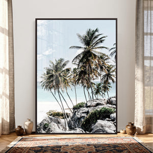 Tropical Trees Beach Wall Art Canvas Print, Coastal Ocean
