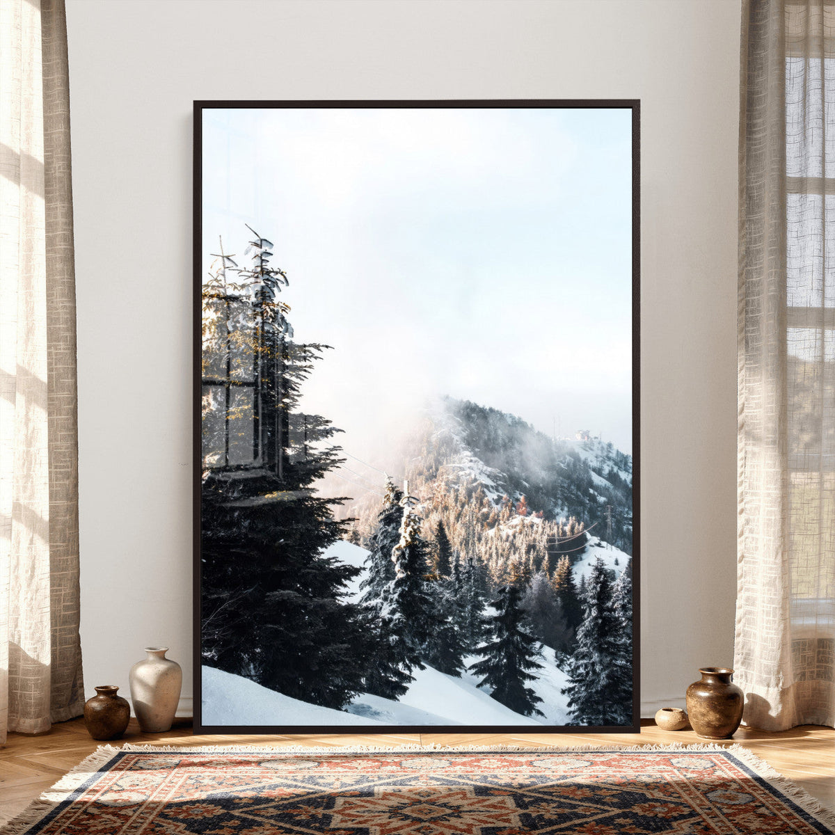 Snowy Mountain Forest Wall Art Canvas Print, Winter Pine