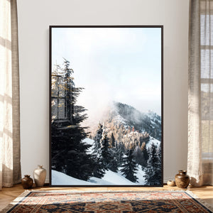 Snowy Mountain Forest Wall Art Canvas Print, Winter Pine