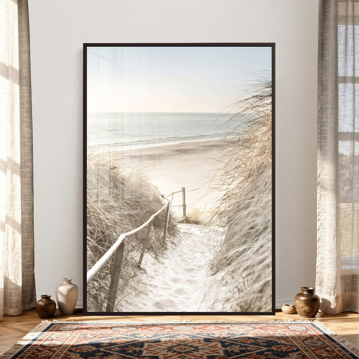 Coastal Beach Path Wall Art Canvas Print – Neutral Ocean