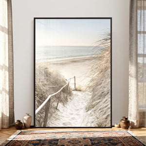 Coastal Beach Path Wall Art Canvas Print – Neutral Ocean