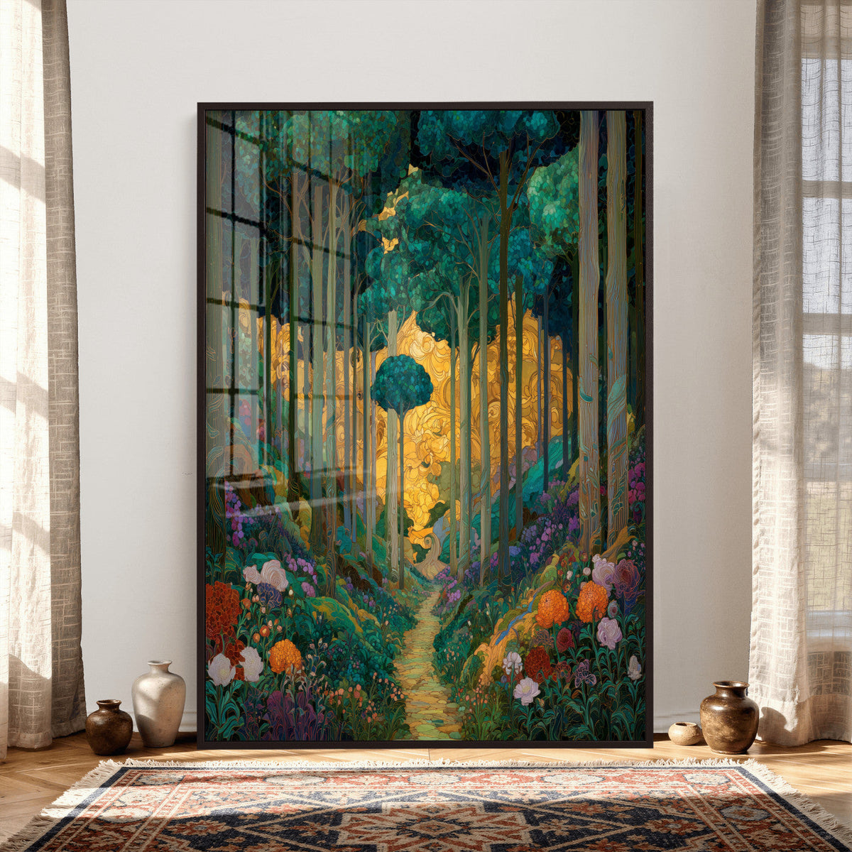 Gustav Klimt Style Forest Canvas Wall Art, Golden Forest