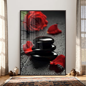 Black Lava Stone Rose Canvas | Red Rose Spa Photography