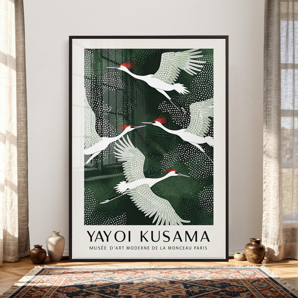 Yayoi Kusama Crane Bird Wall Art Canvas Print, Japanese