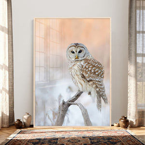 Barred Owl Wall Art Canvas Print – Soft Neutral Wildlife