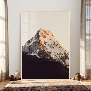 Golden Peak Mountain Wall Art Canvas Print, Minimal Alpine