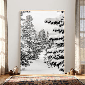 Winter Pine Forest Wall Art Canvas Print, Minimal Winter