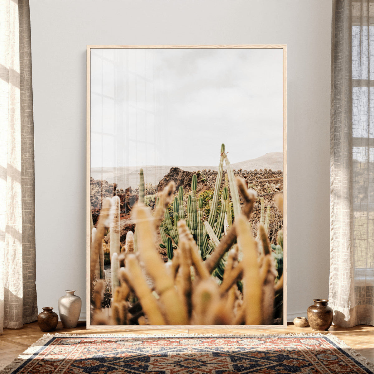Minimal Desert Cactus Wall Art Canvas Print, Neutral
