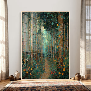 Gustav Klimt Style Forest Canvas Wall Art, Golden Forest