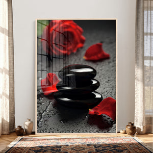 Black Lava Stone Rose Canvas | Red Rose Spa Photography