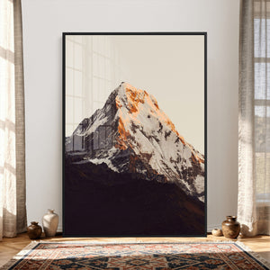 Golden Peak Mountain Wall Art Canvas Print, Minimal Alpine
