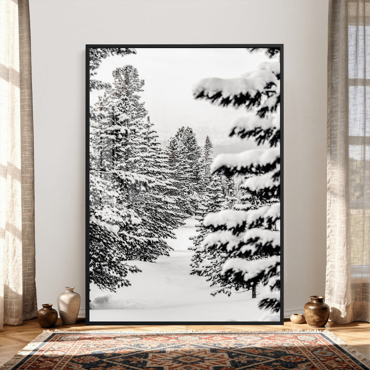 Winter Pine Forest Wall Art Canvas Print, Minimal Winter