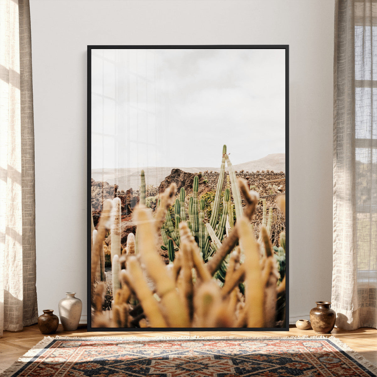 Minimal Desert Cactus Wall Art Canvas Print, Neutral