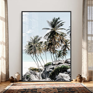 Tropical Trees Beach Wall Art Canvas Print, Coastal Ocean