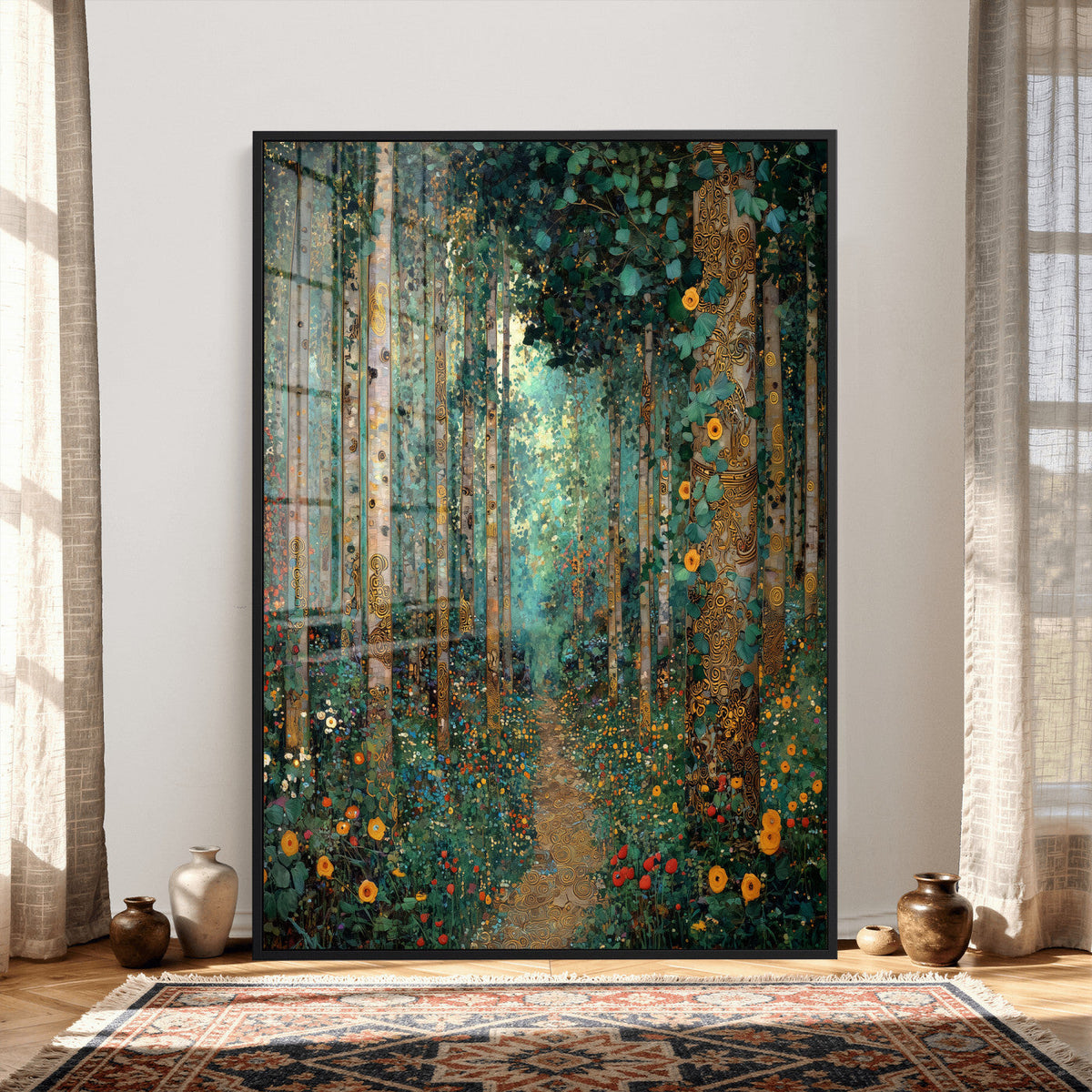 Gustav Klimt Style Forest Canvas Wall Art, Golden Forest