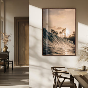 Golden Hour Ocean Wave Wall Art Canvas Print – Framed