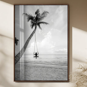 Black White Palm Tree Wall Art Canvas Print – Framed