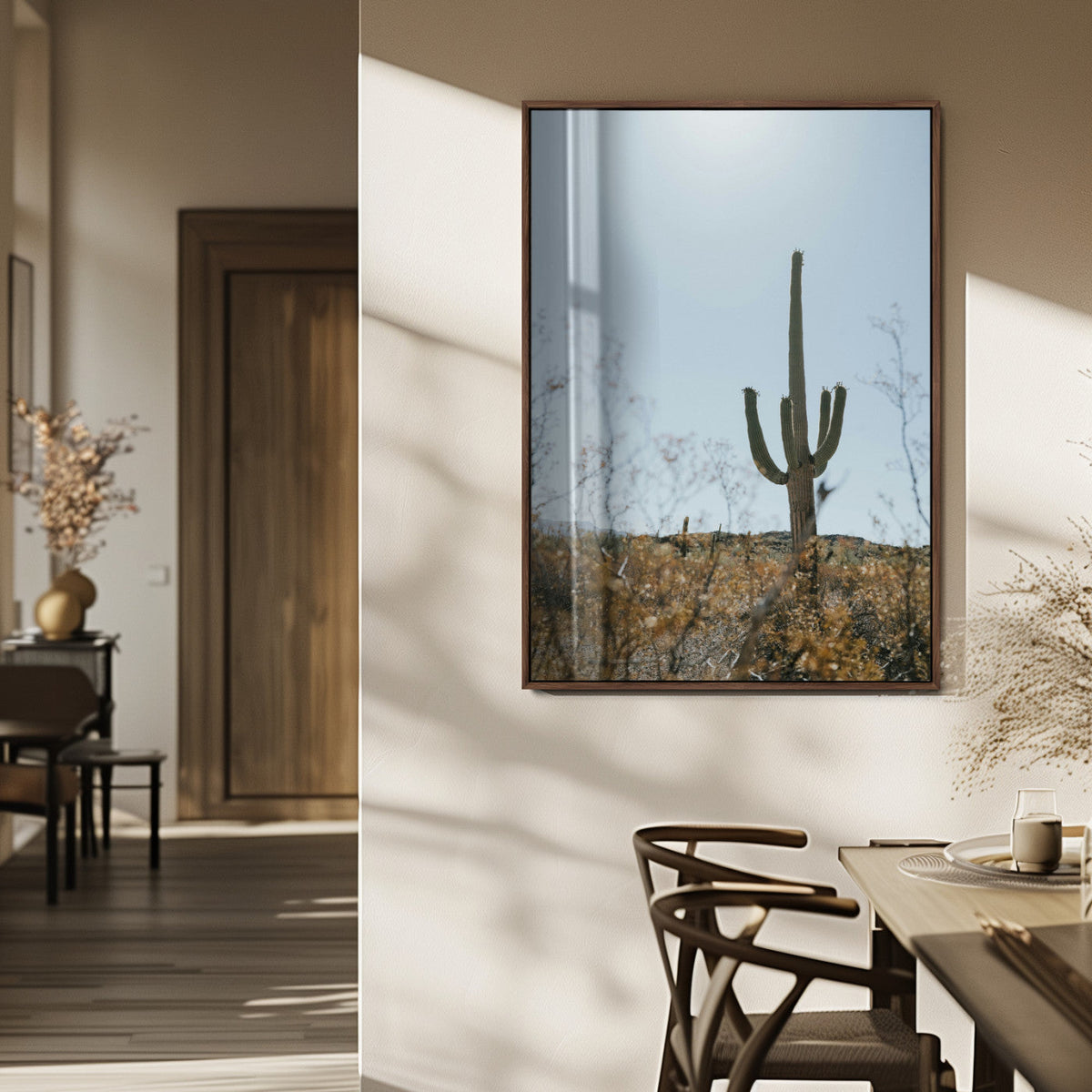 Saguaro Cactus Wall Art Canvas Print – Framed Southwestern