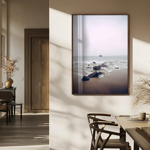 Moody Seascape Wall Art Canvas Print – Framed Neutral Foggy