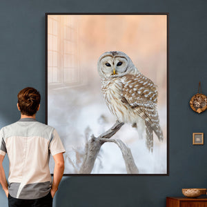 Barred Owl Wall Art Canvas Print – Soft Neutral Wildlife