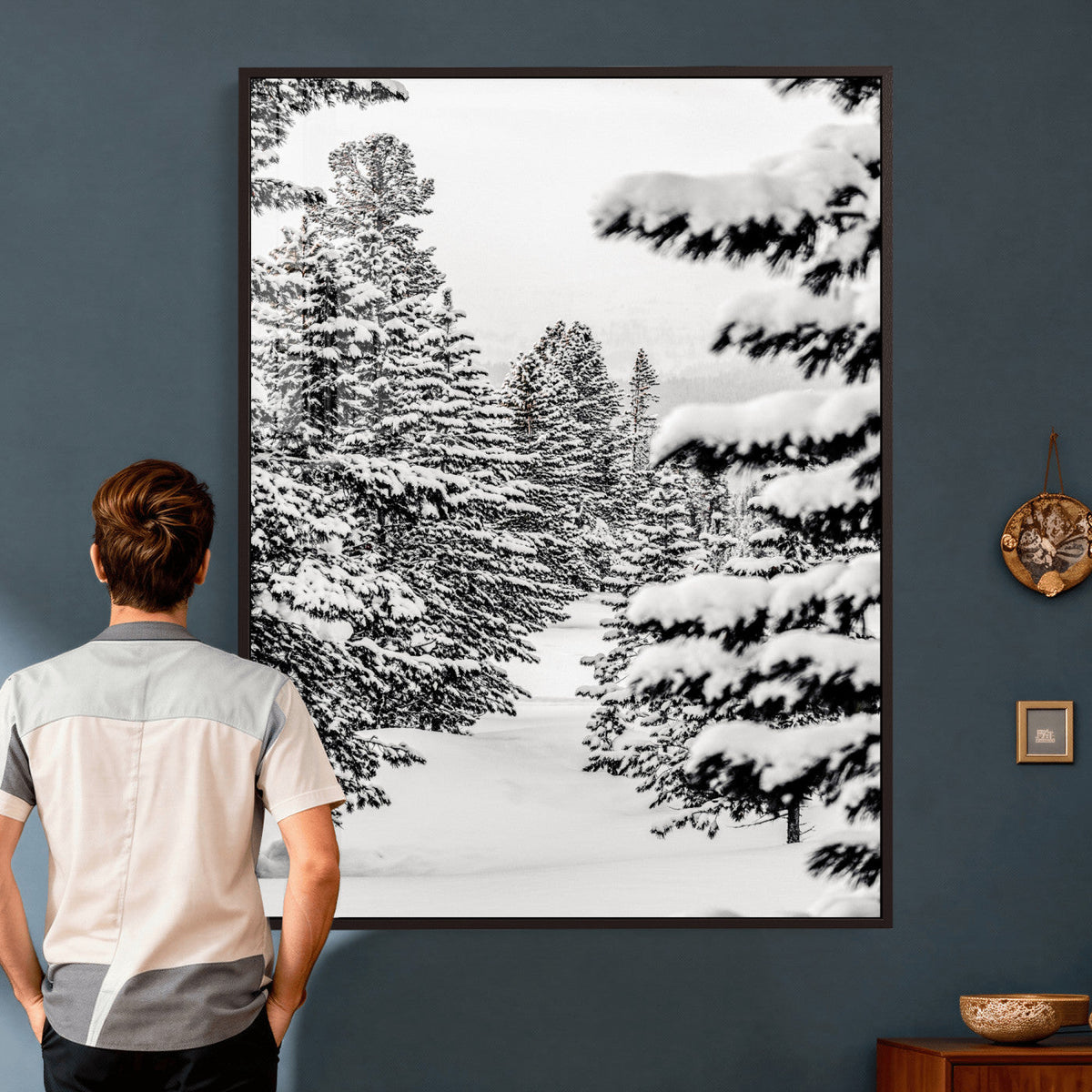Winter Pine Forest Wall Art Canvas Print, Minimal Winter