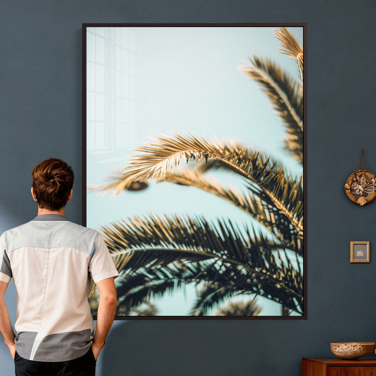Palm Leaves Wall Art Canvas Print, Minimal Tropical Palm