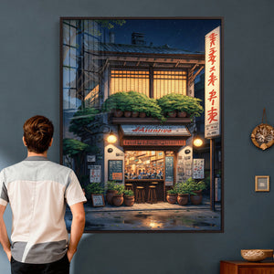 Evening at the Ramen Shop Canvas Wall Art — Japan Night