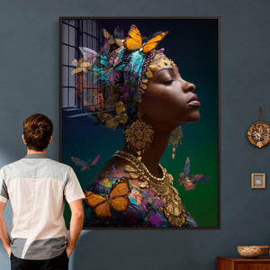 Butterfly Crown Gold Woman Portrait — Monarch Queen Canvas