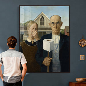 Funny Bathroom Canvas Wall Art, Grant Wood American Gothic