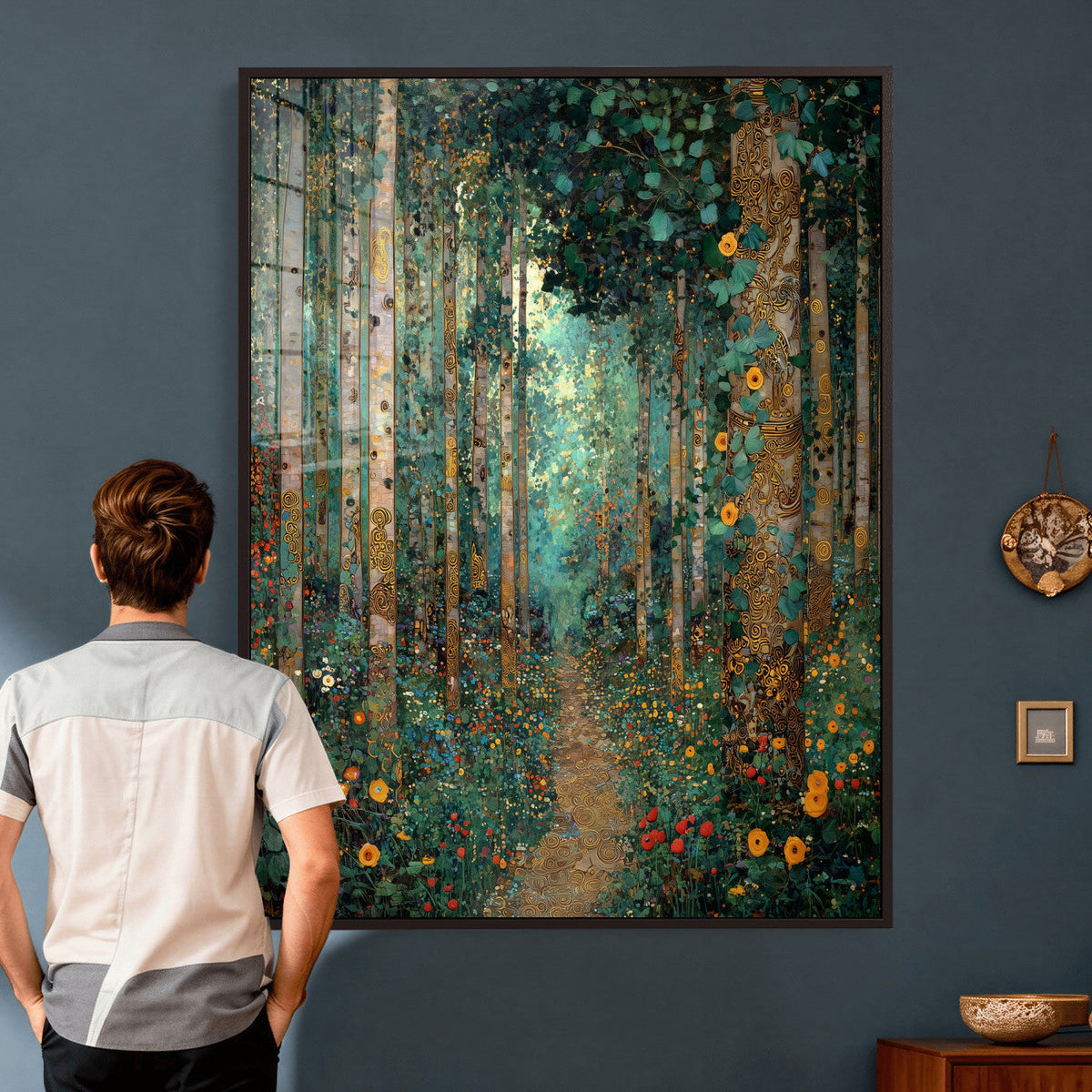 Gustav Klimt Style Forest Canvas Wall Art, Golden Forest