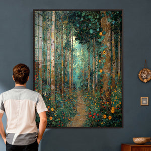 Gustav Klimt Style Forest Canvas Wall Art, Golden Forest
