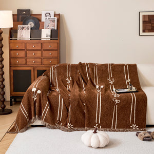 Chenille Jacquard Sofa Throw Cover with Tassel Soft Thick Couch Protector Blanket