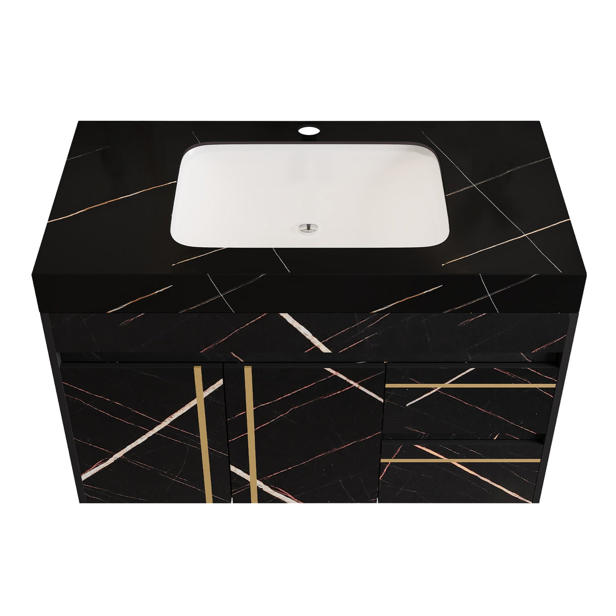 35.2 in Floating Bathroom Vanity with Sink and Faux Marble Top