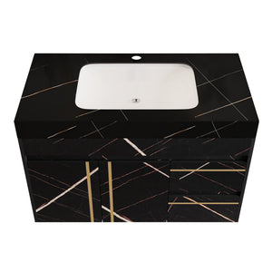 35.2 in Floating Bathroom Vanity with Sink and Faux Marble Top