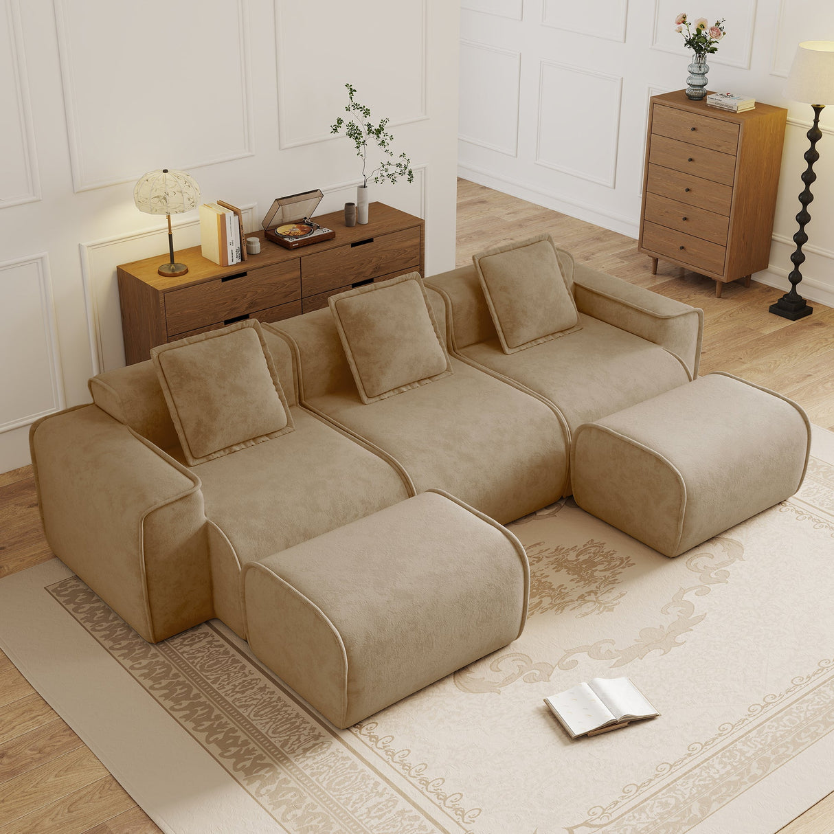 Streamlined Design Modular 3 Seat U Shape Sectional Boneless Sofa